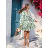 Women's Lace Trim V Neck Floral Print Mini Dress, Long Sleeve Casual Vacation Boho Ruffle Hem Beach Dress for Women
