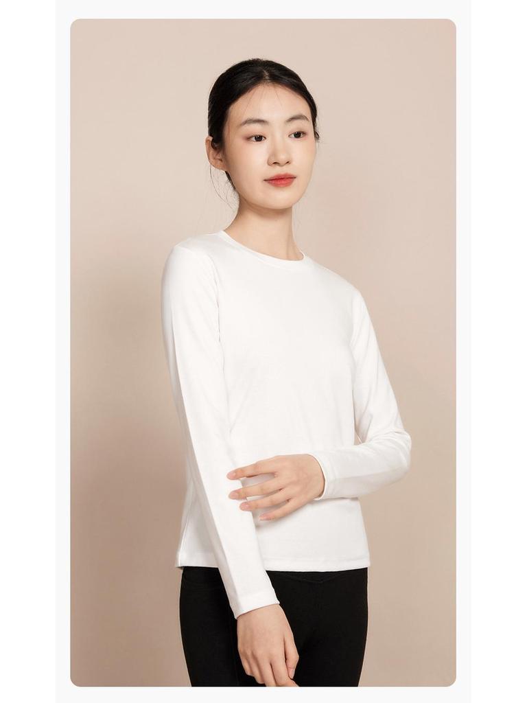 220g Women's Long-Sleeve Heavyweight White T-Shirt, Round Neck, Xinjiang Cotton