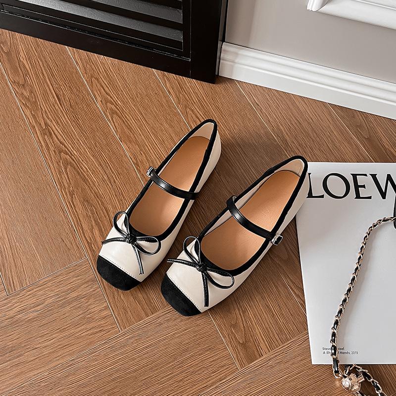 Xiaoxiangfeng bow Mary Jane shoes women's flat apricot ballet shoes women's versatile one-pedal soft-soled single shoes