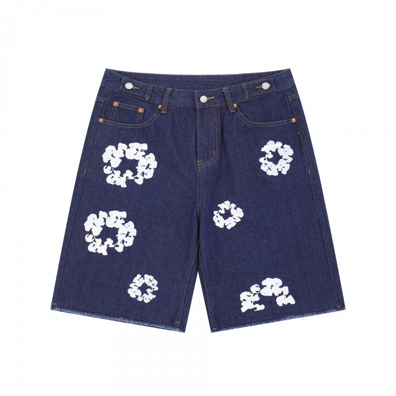 Streetwear Cotton Denim Jacket Pants Set With Floral Print Unisex Fall Outfit