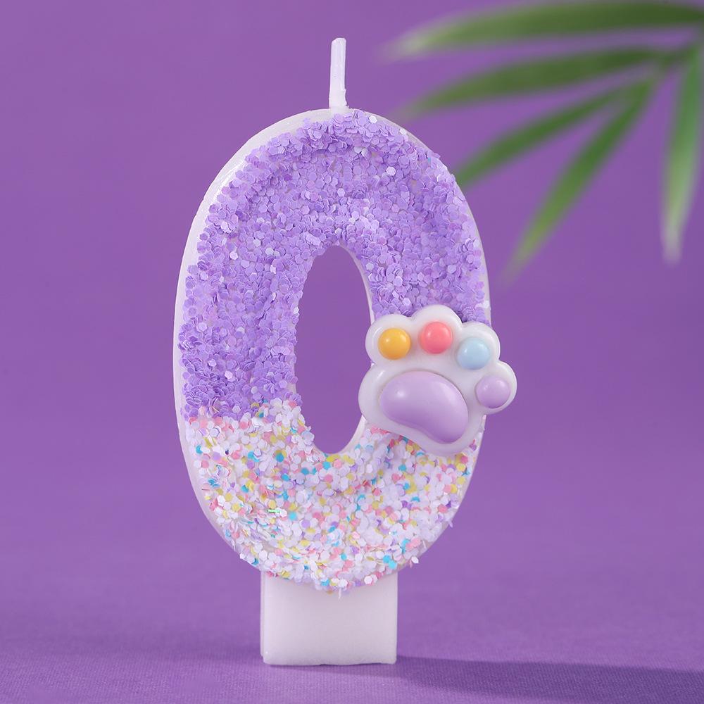 Dreamy Purple Gradient Cat Paw Number Candles - Creative Cartoon Cake Decorations