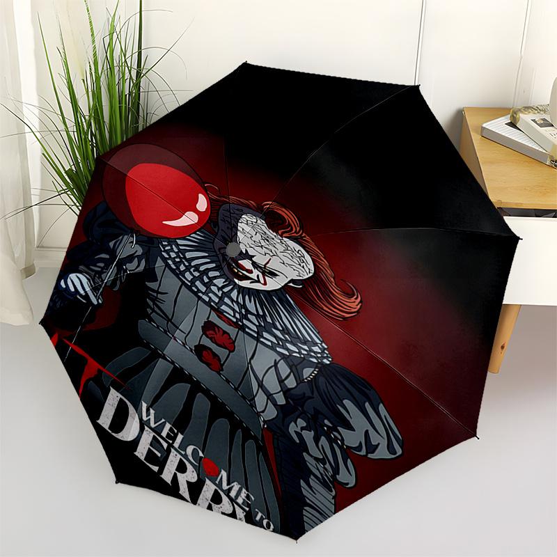 Welcome to Derry: IT Clown Umbrella Automatic Opening/Closing, Foldable Design, 8 Rib Iron Frame, Suitable for Fans, Travelers, Daily Use, G