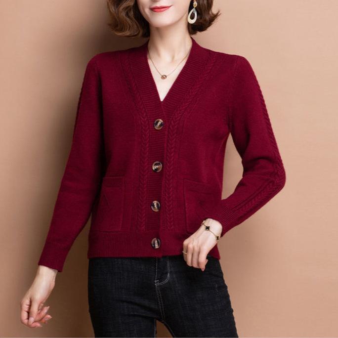 Fashion Knit Small Coat Spring Autumn Outerwear Short Women's Sweater Cardigan Middle Aged Mom Women's Clothing