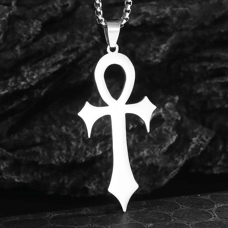 Retro Vintage Necklace Pendant Amulet Talisman Ankh Cross Men Women Stainless Steel Egypt Egyptian Key Life Religious Jewelry Gift