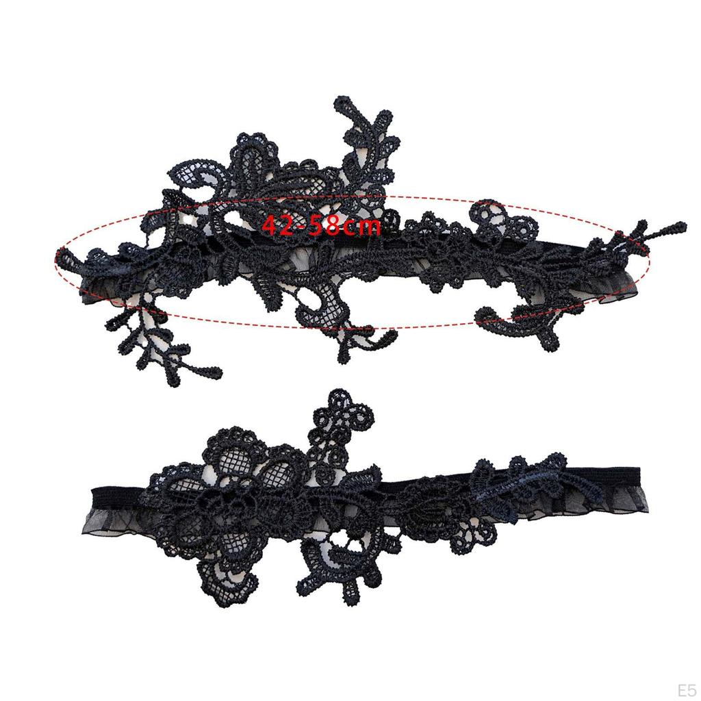 2 Pieces Bridal Garters Wedding Garter Set Thigh Rings Stretch Floral Pattern Lace Leg