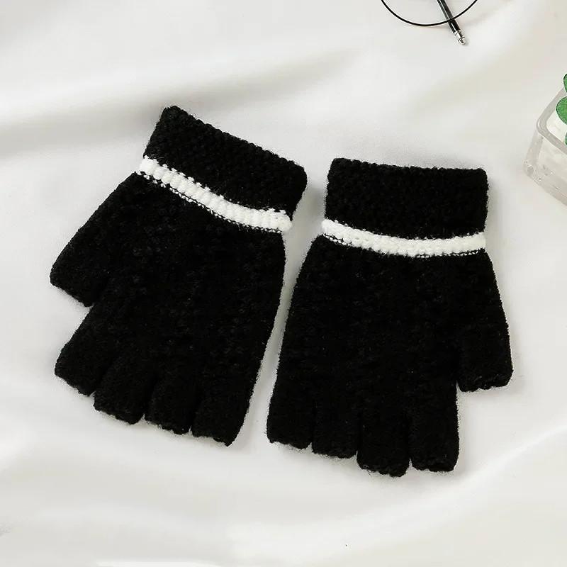 Warm Half Finger Gloves for Kids Writing Jacquard Knitted Gloves for Winter Students Children Boys Girls Warm Gloves