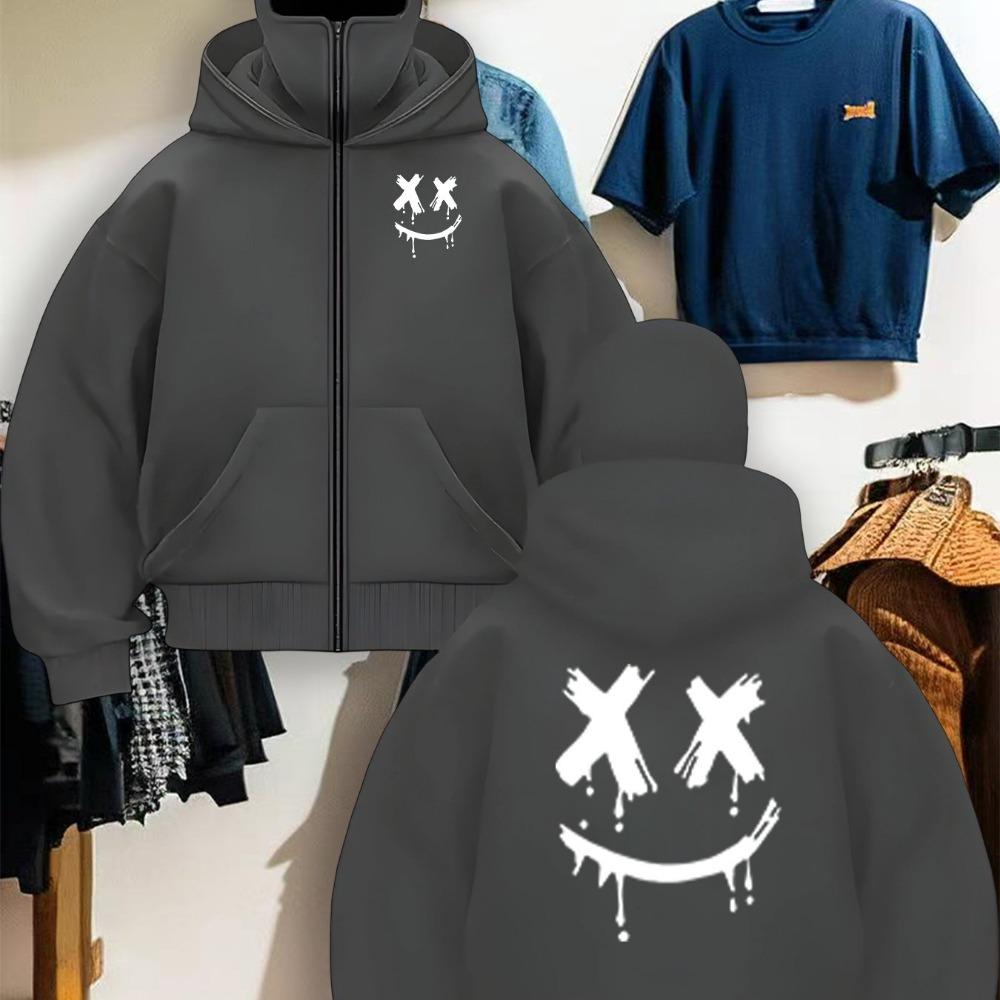 Men's Heavy-duty Full Zipper Hooded Jacket, Full Zipper Hooded Sweatshirt, Outdoor Halloween Christmas Gift