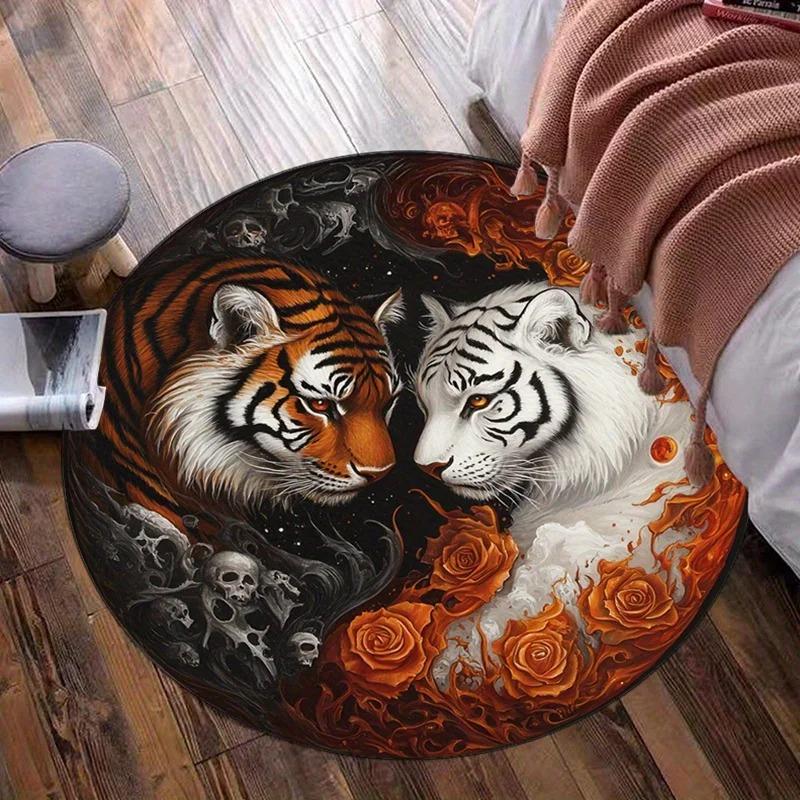 Two Tigers Round Rug Floor Mat Door Mat Entrance Mat for Home Decoration Living Room Decoration