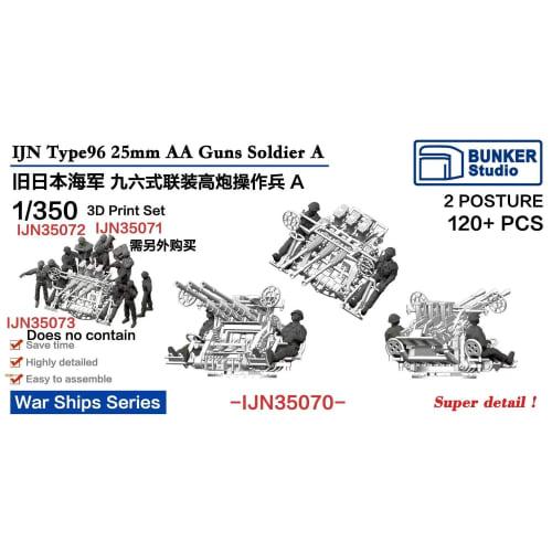 Bunker Studio 1/350 Japanese Type 96 25mm Anti-Aircraft Gunner A (2 Poses, 120 Figures) Plastic Model Parts BSTIJN35070