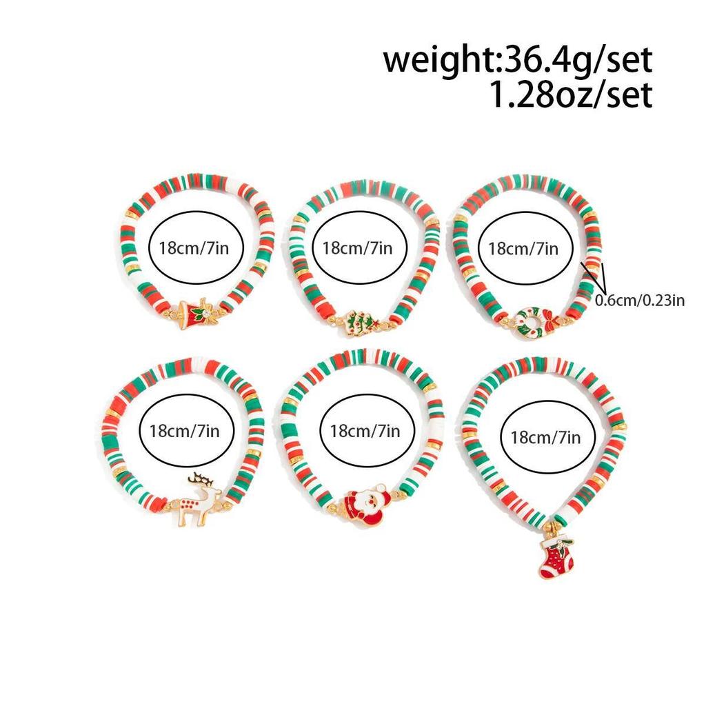 SHIXIN 6Pcs/Set Cute Santa Claus Christmas Tree Socks Elk Charm Bracelet Women Polymer Clay Beaded Bracelets New Year Jewelry