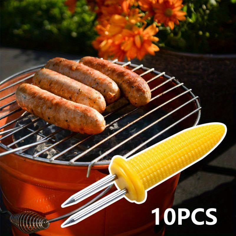 10pcs Stainless Steel Corn Holders - Skewers with Heat Resistant Grip - Home Cooking & BBQ Accessories for Camping, Outdoor Grill Tools, Fruit Forks