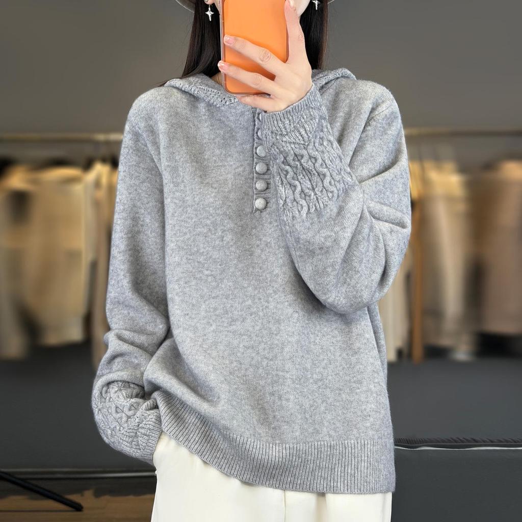 Women's Lace Hooded Knitwear Pullover Sweater - Thickened Autumn/Winter Top