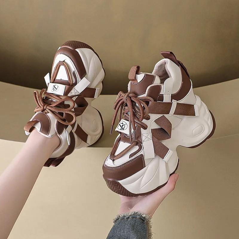 European goods have increased in height by 8cm, dad shoes and women's shoes 2025 autumn and winter new small versatile muffin shoes with super th