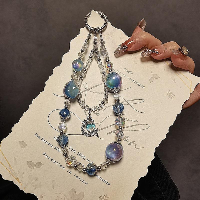 Luxury High-End Crystal Phone Chain Heart Pendant Wristlet Phone Case Bag Accessory Strap Keychain Fashion 1