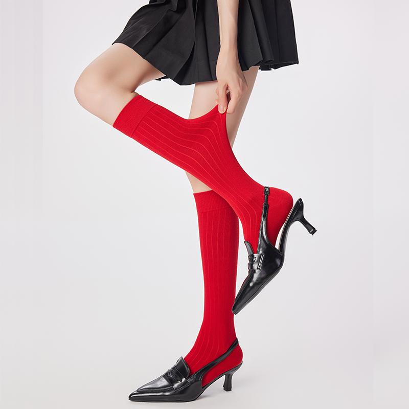 Women’s Spring Red Mid-Calf Socks Calf Stockings Youthfulness Fashionable Style Great for New Year Gifts and Birth Celebrations