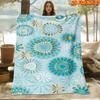 1pc 2D Flat Printing Spring And Summer New Arrival Fresh Blue Golden Floral Pattern Digital Print Blanket, All-Season Use, Casual Throw, 100% Polyeste