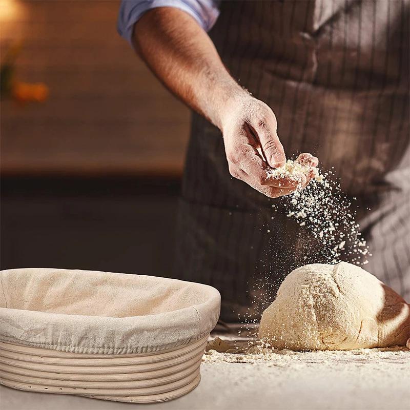 Bread Proofing Basket Round Oval Long Banneton Rattan Bread Dough Proofing Proving Rattan Basket with Linen Liner Cloth