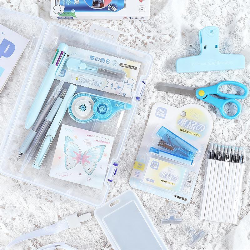 Colorful Stationery Set: Scissors, Notebook, Stapler & Storage Box - Perfect Gift for Students & Office Use