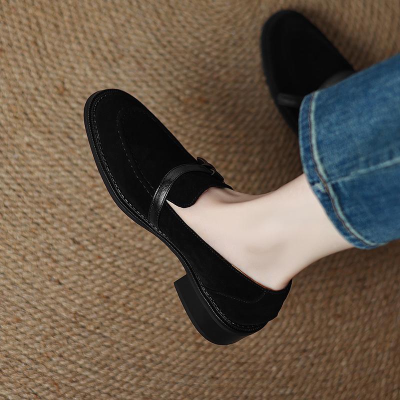 Fashion 2025 Spring Autumn Women Pumps Women Shoes Fashion Round Toe Loafers Shoes Retro Kid Suede Oxford Laides Shoes Genuine Leather