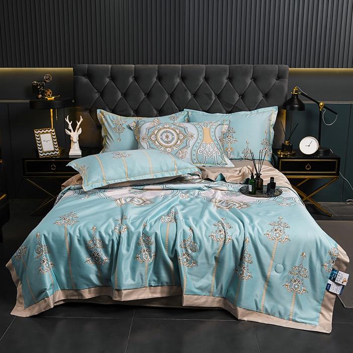 Washed tencel printed summer quilt four-piece cool silk single-piece summer cool quilt air conditioner for summer use