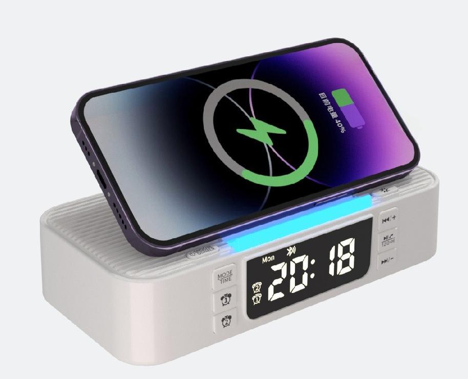 

Wireless Charging Bluetooth Speaker Atmosphere Night Light Electric Dual Speaker Loud Alarm Clock білий