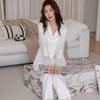 Spring and Autumn New Lace Edge Ice Silk Light Luxury Solid Color Pajamas Women's Long Sleeves High-end Loungewear Can Be Worn Outside
