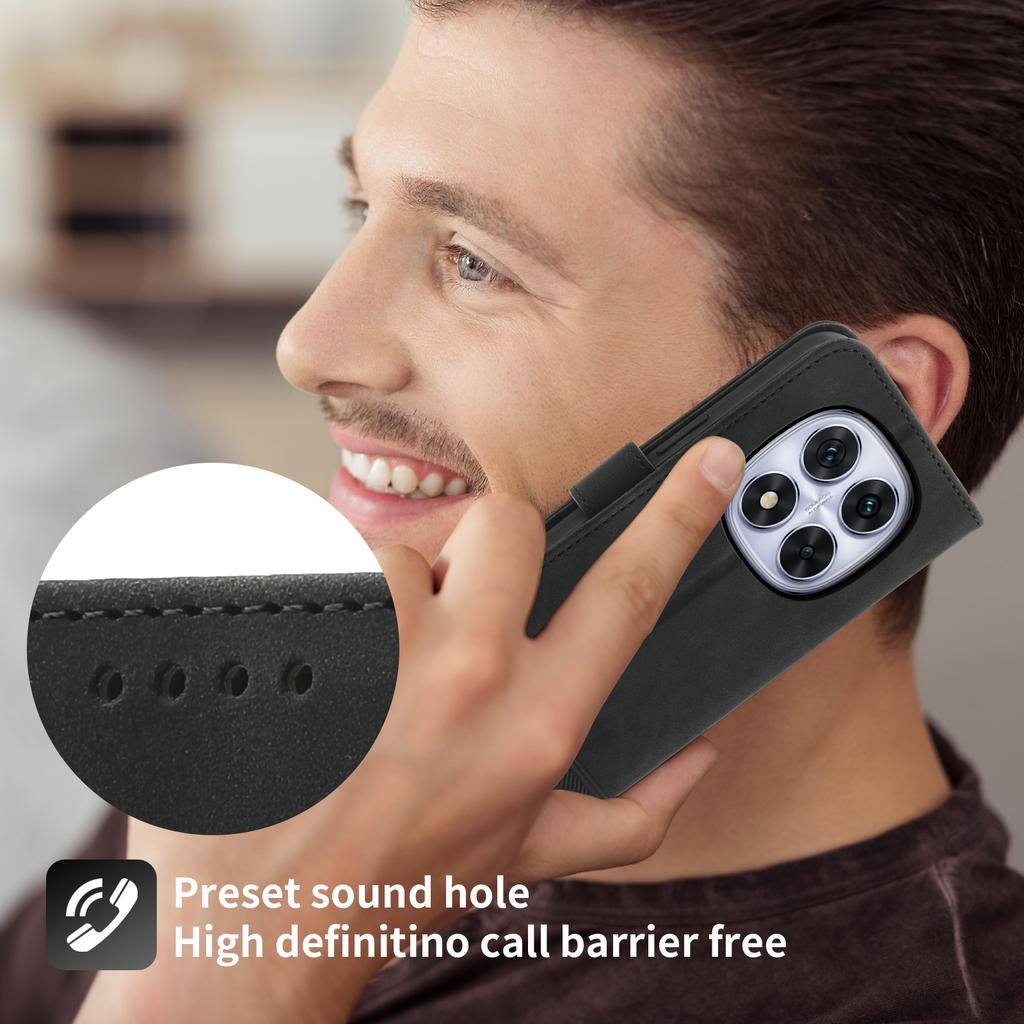 DIERFENG DF-03 For Xiaomi Poco M8 Pro 5G/Redmi Note 15 Pro+ 5G (Global) Case Lines Imprint Wallet Leather Phone Cover with Wrist Strap