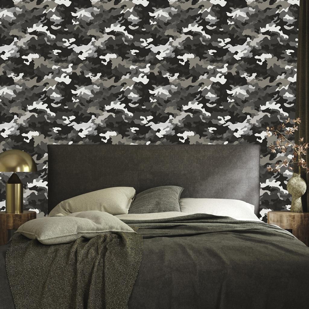 Military Camouflage Wallpaper Graphite and Gray for Living Room and Bedroom 50x1000