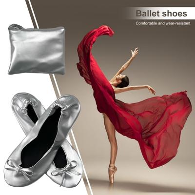 1 paire de chaussures de ballet pliables avec sac de rangement, super douces, résistantes à l'usure, respirantes, faciles à nettoyer, pantoufles de danse de Yoga