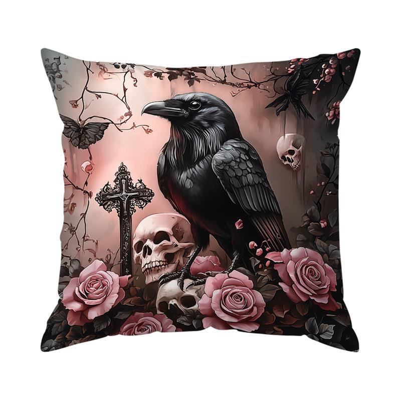 Home Decor Skulls, Roses & Raven Dark Fantasy Pillow Pattern Cushion Cover Suitable For Sofa Bedroom Car Pillow Cover