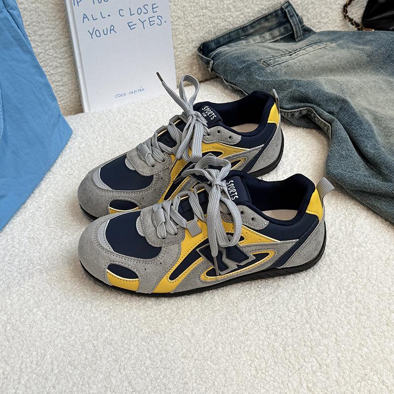 Piaohong Versatile Retro Style Color Matching Splicing Flat-bottomed German Training Shoes Women's 2025 Autumn and Winter New Versatile Striped Sneak