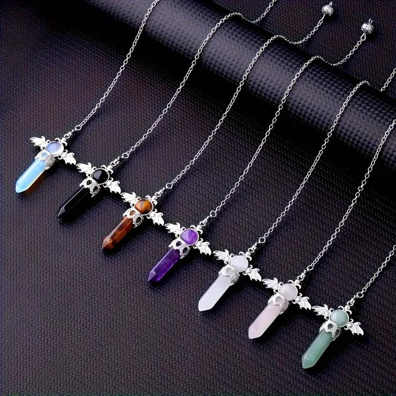 Natural Stone Angel Hexagonal Crystal Pendant - European-American Style