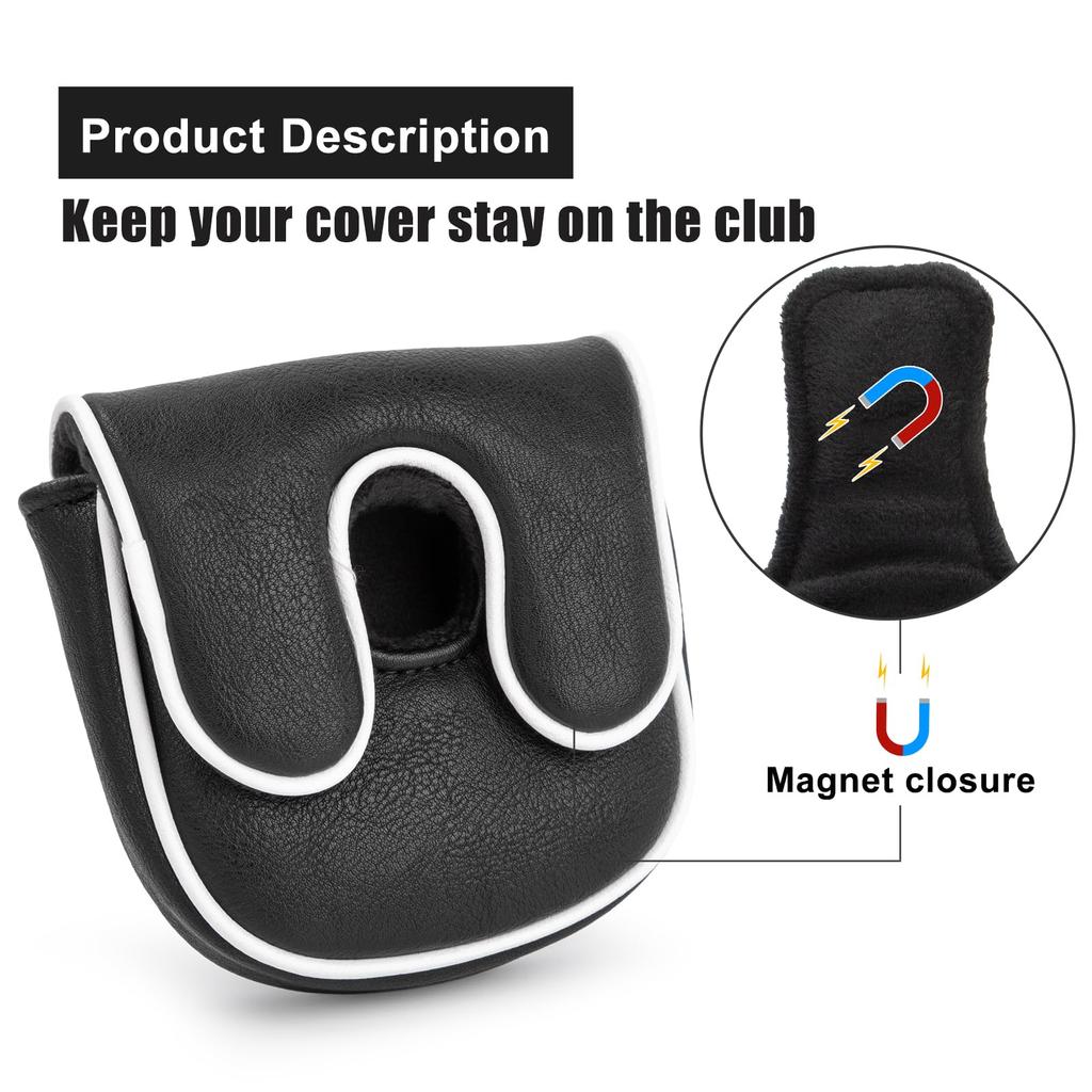 Mallet Putter Head Cover Black Style Magnetic Closure Compatible with LAB DF3 Putter Made of Premium PU Leather