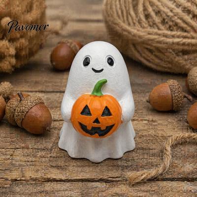 Atmosphere Enhancing Decor Halloween Ghost Pumpkin Ornaments, Resin Smiling Desktop Decorations for Home Childlike Ornament Office Party Decor,