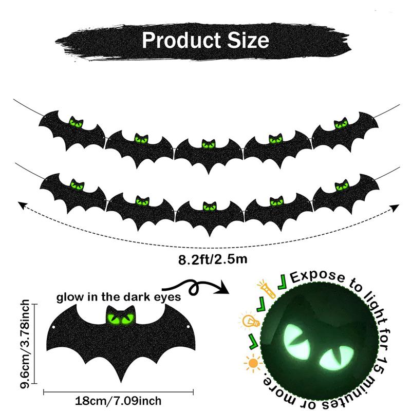 Halloween Svítící Oči Netopýr Papírový Banner Závěsná Girlanda Vlajka Pro Halloween Dětská Narozeninová Párty Domácí Dekorace Rekvizity