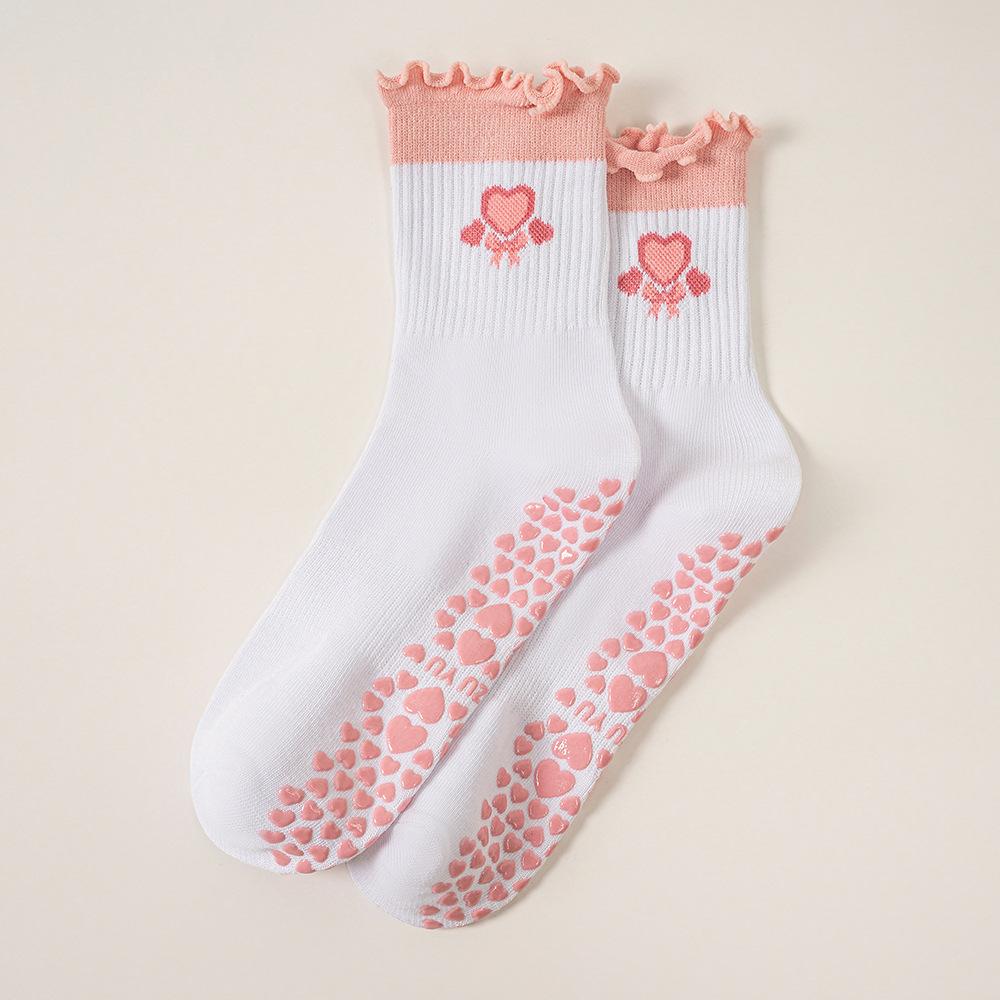 

Sports Socks, Women s Lace Mid-calf Socks, Professional Anti-slip Yoga Socks, Heart-shaped Strawberry Cherry Fruit Pilates Socks 1 pair