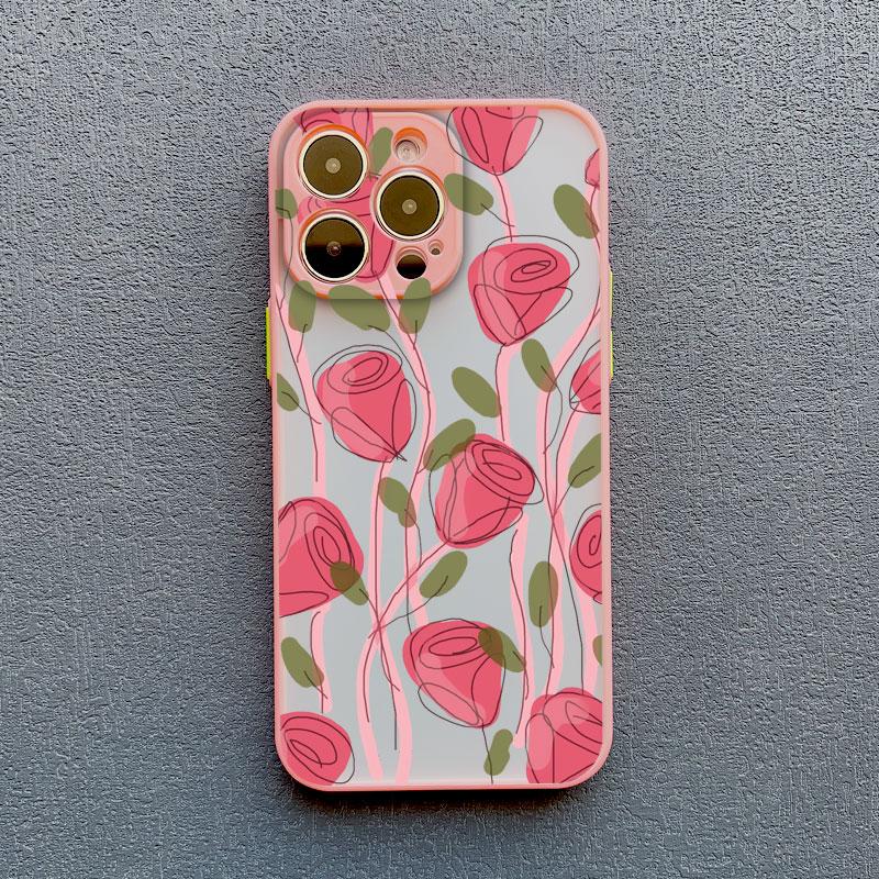 Art Flat Flower Pattern Protective Phone Case For iPhone 11 12 Mini 13 Pro Max 16 15 14 Pro Max Plus 7 8 Plus X XR XS Back Cover