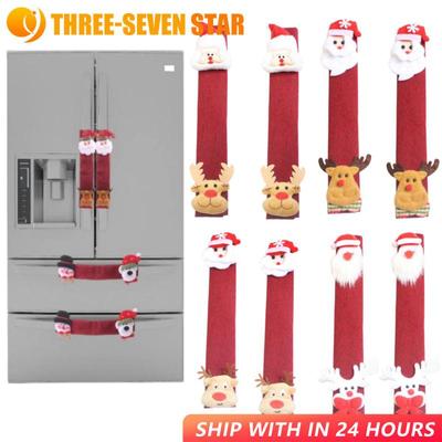 2Pcs Christmas Refrigerator Handle Cover Santa Claus Microwave Oven Door Handle Anti-Slip Protective Cover Decoration