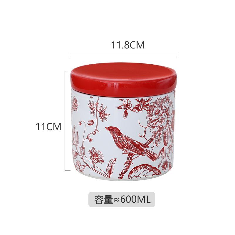 Flower and Bird Patterned Ceramic Storage Jar, Candy Jar, Coffee Bean Sealed Jar, Food Storage Container, Kitchen Storage Box