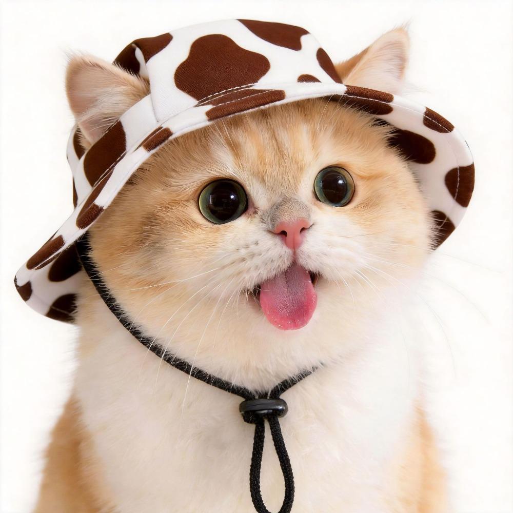 Breathable Cat Dog Sun Hat Adjustable Drawstring UV Protection Pet Bucket Hat Lightweight with Ear Holes Pet Cowboy Hat