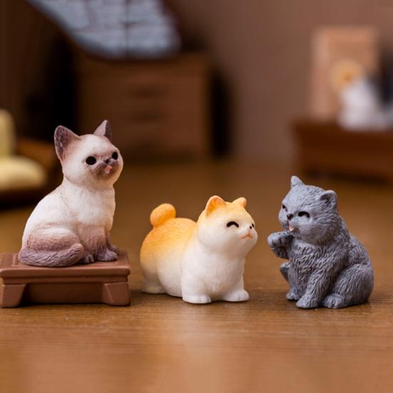 12Pcs Miniature Cat Figurine Mini Simulation Kitten Statue Resin Animal Ornament Microlandscape Dollhouse Car Dashboard Decoration
