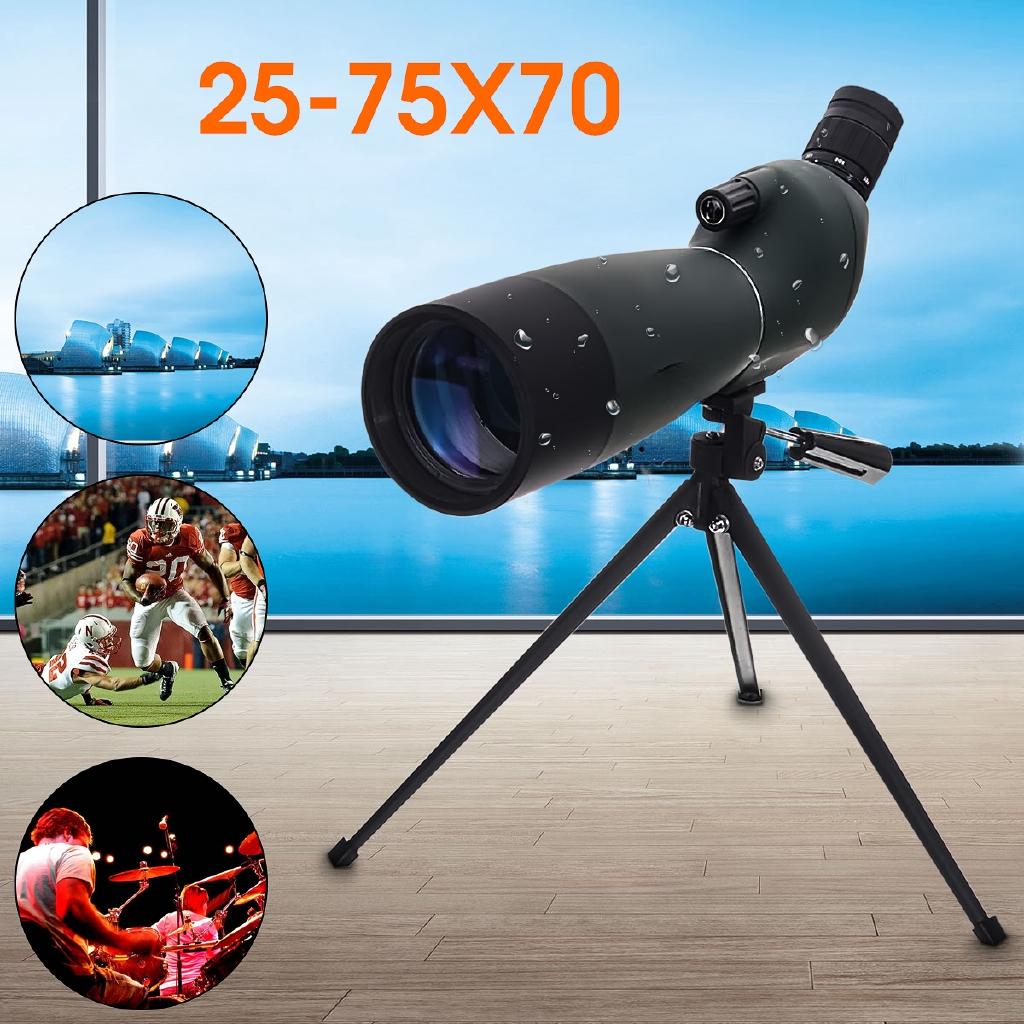 25-75X70 Zoom Prism Objective Lens Optics Waterproof Birdwatching Camping with Tripod Spotting Scope Monocular Telescope
