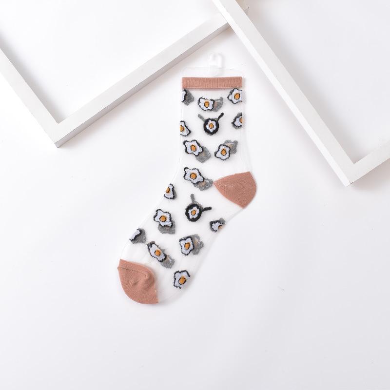 Ultra-thin Transparent Crystal Silk Socks Women Fashion Summer Harajuku Crew Socks Retro Flower Streetwear Elastic Long Socks