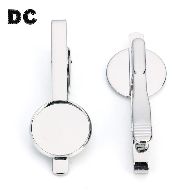 A Pair  Tie Clip Setting Blank Tray Bezel Bases 16mm 18mm 20mm Fit Round Cabochons Cameo Base Silver Color DIY Making Findings