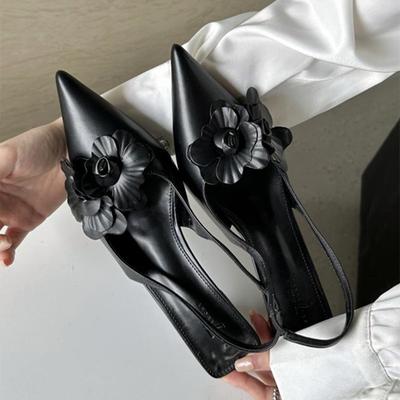 Mode Sexy Blume Luxus Design Sandalen Spitzschuh Dünne Niedrige Absätze Damen Pumps Elegant Slingback Partyschuhe Mules Zapatos De Mujer