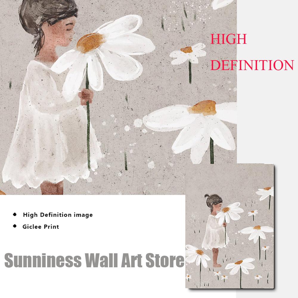 Lustige Tiere Kaninchen Gans Bär Katze Mädchen Blume Ballon Alphabet Poster Drucke Wand Kunst Leinwand Bilder für Baby Kinder Zimmer Dekor