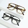 Hot Pilot Glasses Frame, Retro Double Bridge Square Flat Mirror