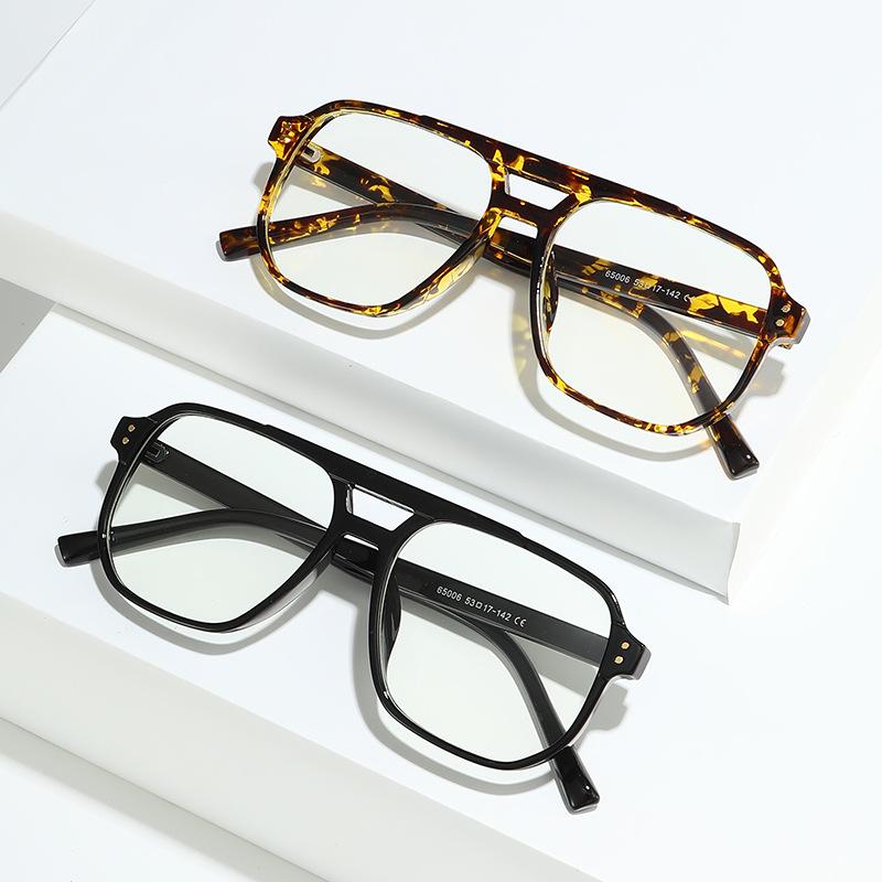 Hot Pilot Glasses Frame, Retro Double Bridge Square Flat Mirror