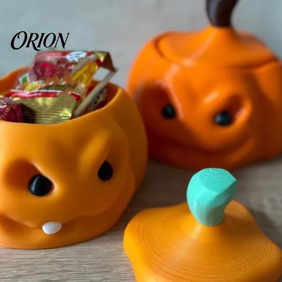 Multi Purpose Storage Box Halloween Pumpkin Candy Box, 3D Printed Container, Fillable Reusable Plastic Bucket Treat for Trick or Treat, Party