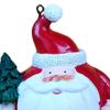 Plump Santa Claus Figurine Resin Santa Holding Christmas Tree Ornament Cute Santa Statue with Metal Hanging Ring for Tree or Desktop Holiday Decor